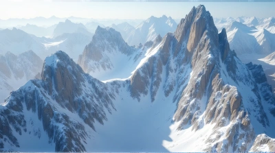Jagged Frosty Peaks With Sunlight Shadows