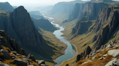 Jagged Highland Ridges With Winding Streams