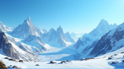 Jagged Ice Peaks With Frozen Cliffs And Sky