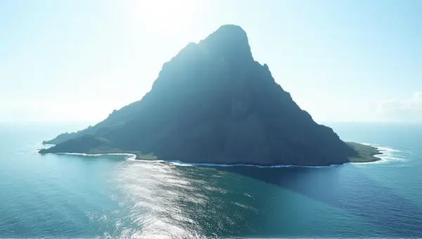 Jagged Landmass Rising From Shimmering Sea