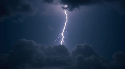 Jagged Lightning Bolt Striking Dark Sky