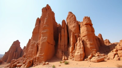 Jagged Ochre Stone Structures Under Clear Sky