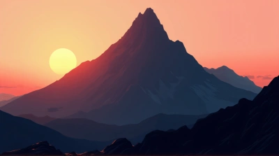 Jagged Peak Against Glowing Orange Sky