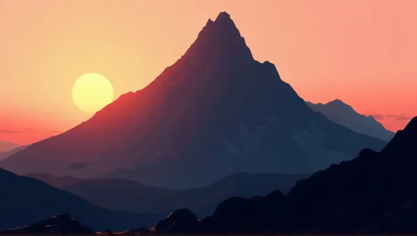 Jagged Peak Against Glowing Orange Sky