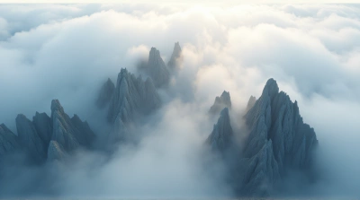 Jagged Peaks Covered in Mist and Fog Patterns