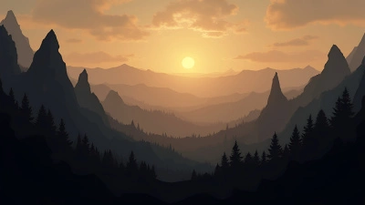 Jagged Peaks With Glowing Horizon And Trees