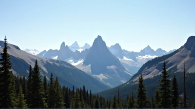 Jagged Peaks Under Clear Sky With Pine Forests