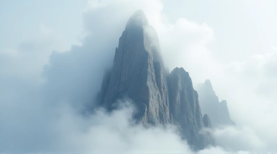 Jagged Rock Peak Surrounded by White Mist