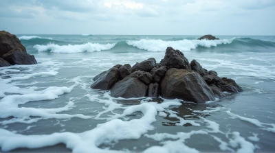 Jagged Rocks Amid Swirling Sea Currents
