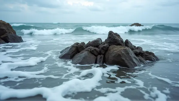 Jagged Rocks Amid Swirling Sea Currents