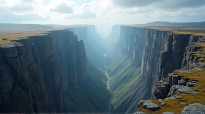 Jagged Rocky Cliffs With Cloudy Sky Horizon