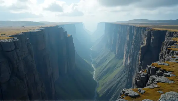 Jagged Rocky Cliffs With Cloudy Sky Horizon