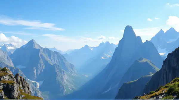 Jagged Rocky Peaks Under Clear Blue Sky