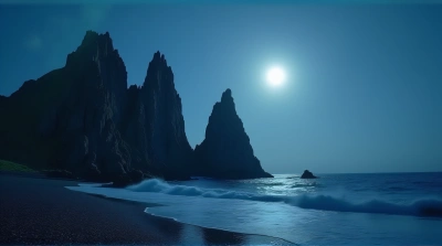 Jagged Slate Cliffs Beside Ocean With Moonlight
