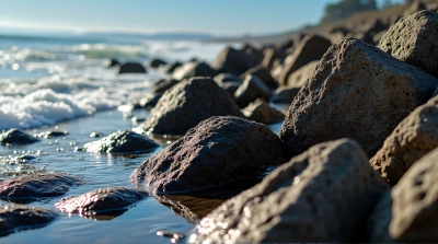 Jagged Stone Formations Along Seaside Edge