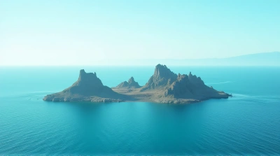 Jagged Stone Pillars Above Turquoise Sea Horizon