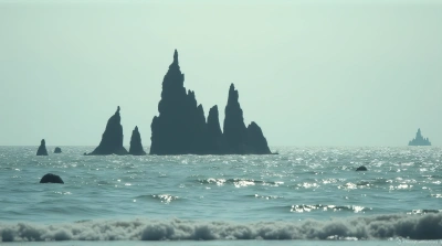 Jagged Stone Pillars Towering Over Shimmering Liquid