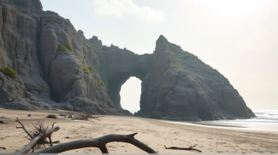 Jagged Stone Structure Near Sandy Beach Shoreline
