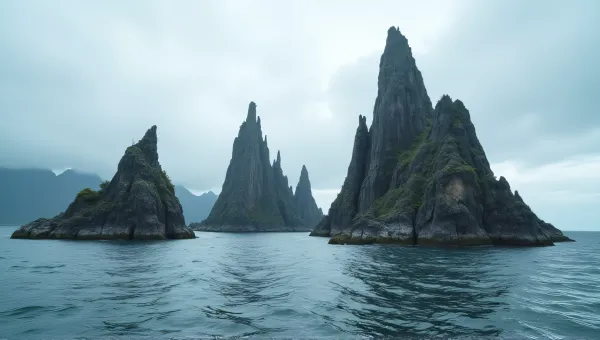 Jagged Stone Structures Towering Over Rippling Lake