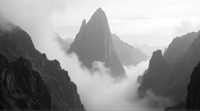 Jagged Summit Panorama With Mist And Cliffs