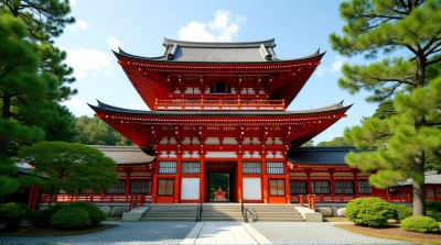 Japanese Temple Red White Facade Greenery