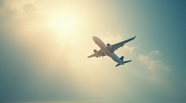 Jet Plane Soaring Above Sunlit Sky