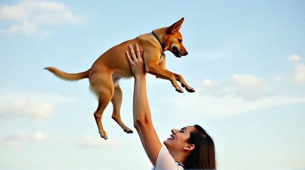 Joyful Canine Lift Against Clear Sky