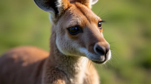 Macro view showing kangaroo fur and whiskers with soft lighting on its profile