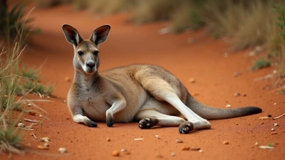 Kangaroo Resting on Red Earth with Sparse Grasses