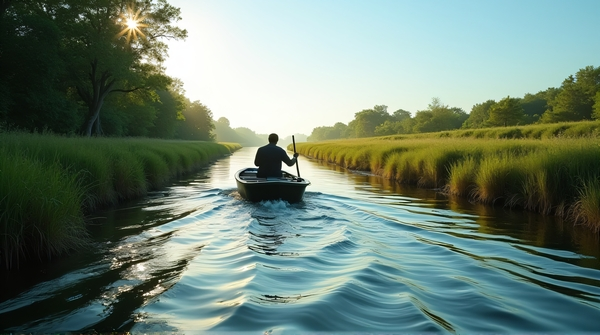 Kayaking On Flowing Water With Greenery