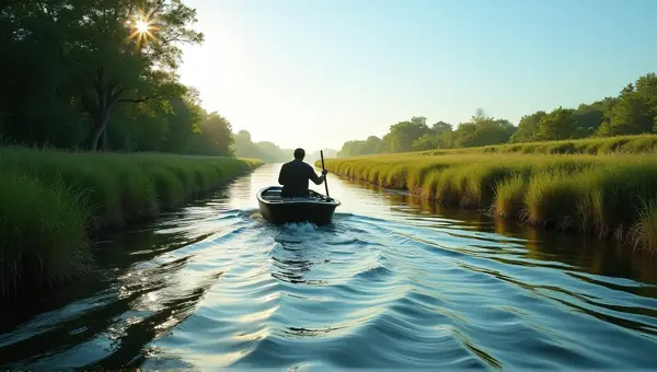 Kayaking On Flowing Water With Greenery
