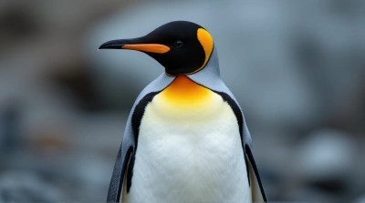 King Penguin Standing Upright With Yellow Markings