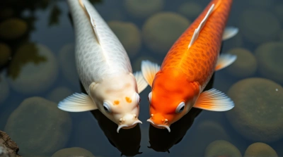 Koi Fish Swimming Over Shallow Pond Stones