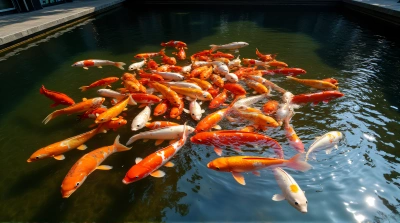 Koi Fish Swimming Under Urban Basin Light