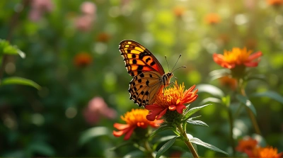 Lacewing Butterfly Resting On Colorful Foliage