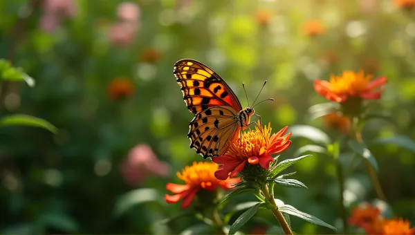 Lacewing Butterfly Resting On Colorful Foliage