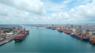 Lagos Harbor Aerial View Cargo Ships Colorful Buildings