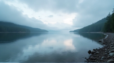 Lake Reflection With Forest And Rocky Shoreline