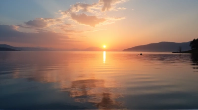 Lake Reflections At Sunset With Shifting Light Patterns