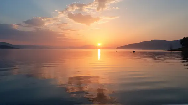 Lake Reflections At Sunset With Shifting Light Patterns