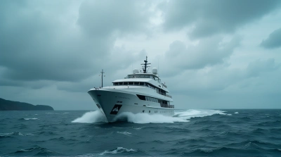 Large Ship Navigating Rough Seas Near Coastline
