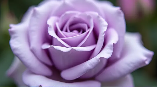 Close-up of a single lavender rose with layered petals softly lit by natural light