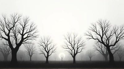 Leafless Tree Trunks With Soft Sky Light