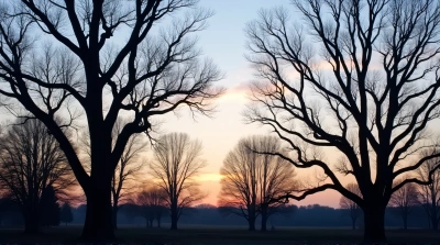 Leafless Trees Against Pastel Sky At Twilight