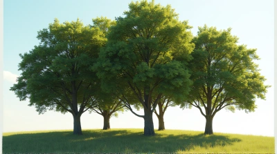 Leafy Hardwood Trees Against Bright Sky