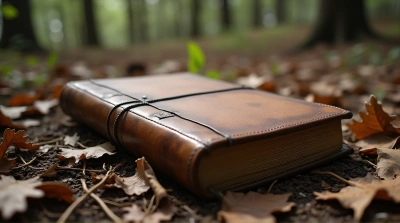 Leather Book on Cracked Foliage Forest Floor