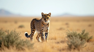 Leopard On Savannah In Mid-Motion