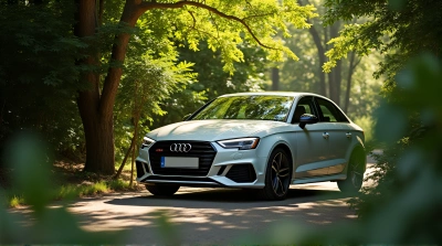 Light Car Under Dappled Sunlight With Foliage
