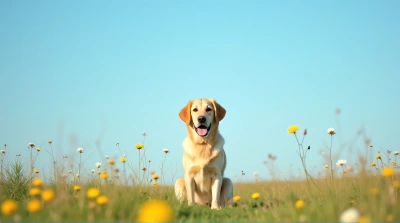 Light Dog In Meadow With Wildflowers