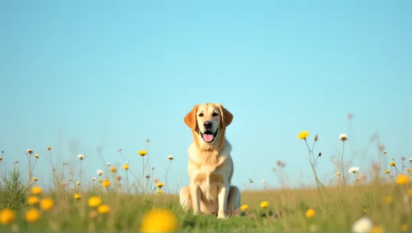 Light Dog In Meadow With Wildflowers